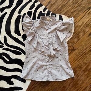 Edwardian Inspired Blouse with Pinstripe Umbrella Print